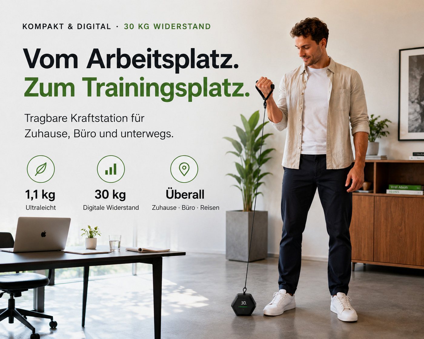 Rayofi Kraftstation Upgrade Mobiler Kabelzug 3–30 kg für Rücken & Ganzkörpertraining, 0 Gewichtsblöcke (1-tlg., Türanker, Fußschlaufe, Pro-Bodenplatte, Handgriff), Lüfterkühlung, Butterfly, Latzug & Bizeps Home Gym mit App Bild 5
