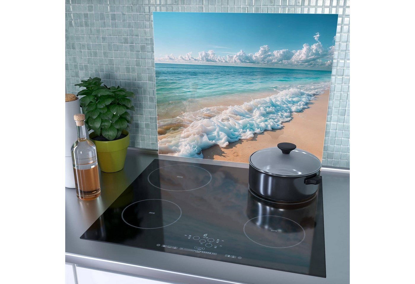 Primedeco Herd-Abdeckplatte Herdabdeckplatte Spritzschutz aus Glas Strand Surf Wellen, Glas, (1 tlg) Bild 2