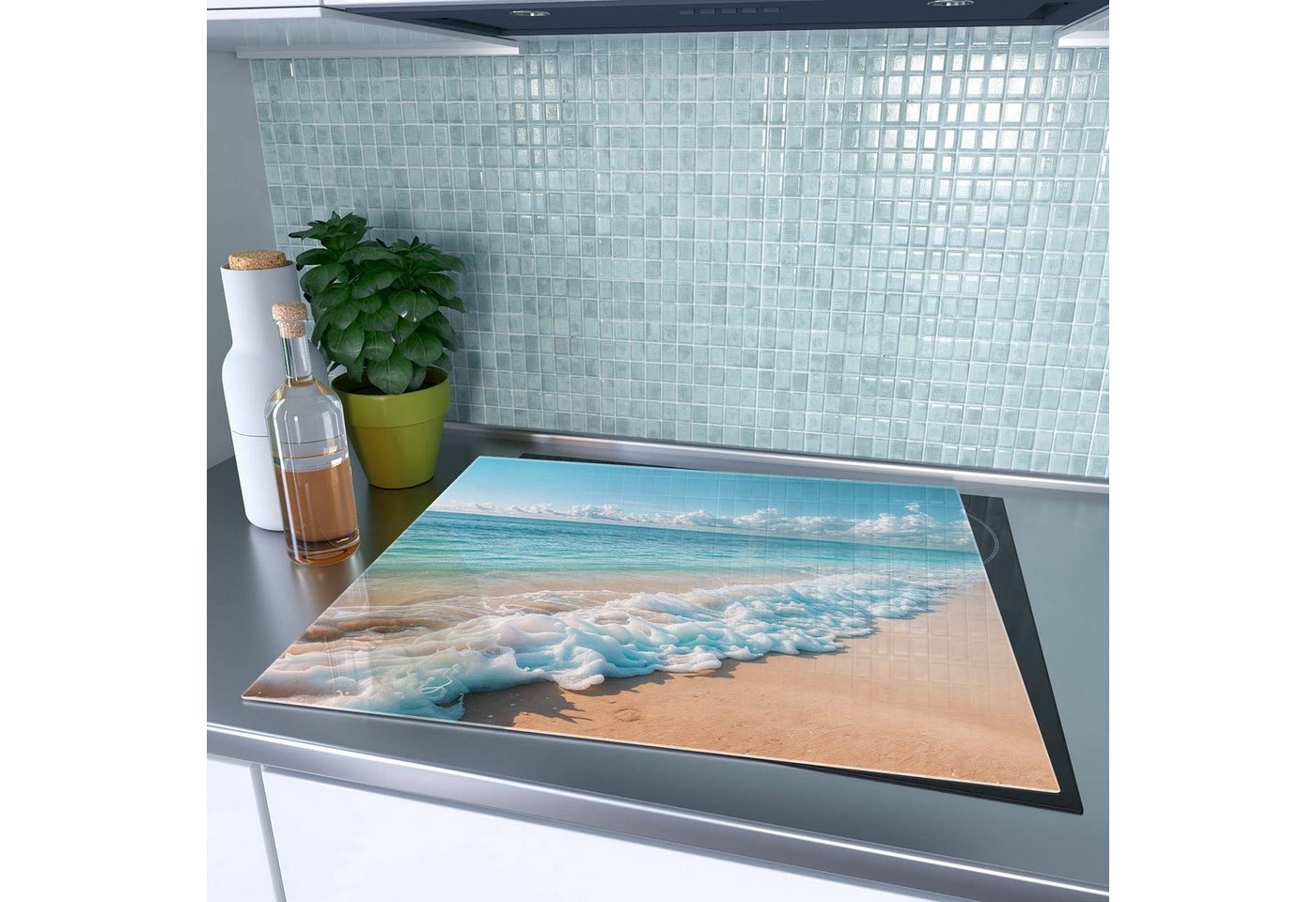 Primedeco Herd-Abdeckplatte Herdabdeckplatte Spritzschutz aus Glas Strand Surf Wellen, Glas, (1 tlg) Bild 4