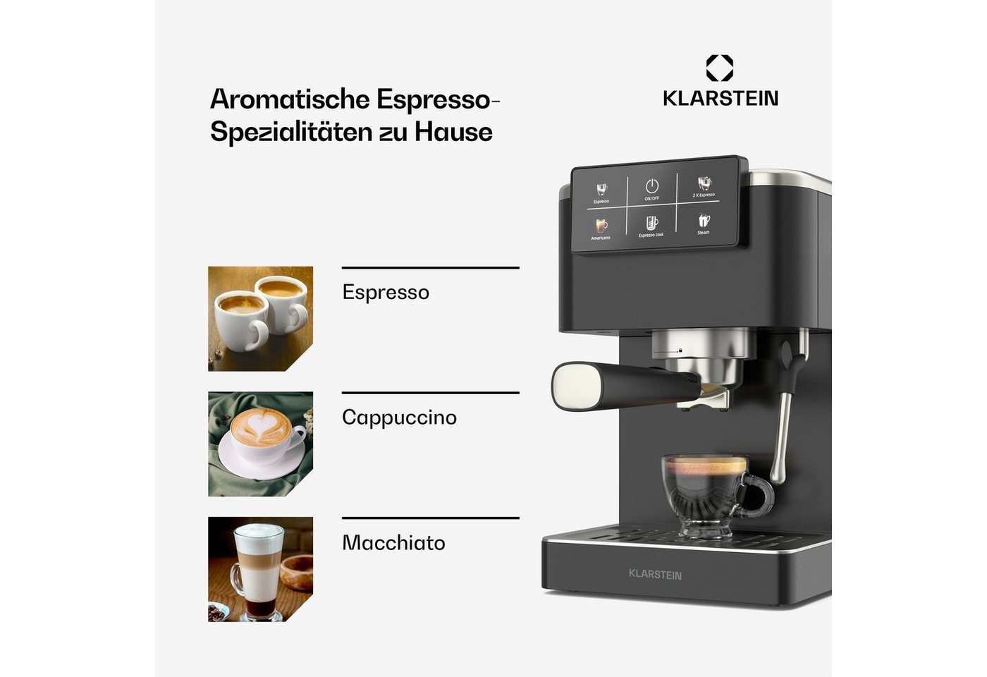 Klarstein Espressomaschine, 1.5l Kaffeekanne, Edelstahlfilter, Elektrisch 20 Bar Espressomaschine Kaffemaschine Touch Bild 3