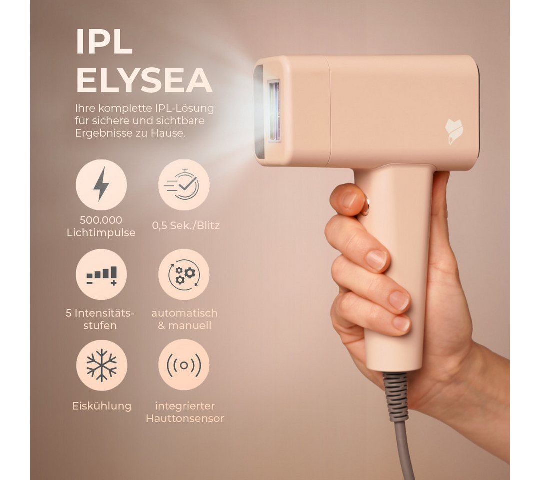 Vulpés IPL-Haarentferner Elysea, Ultraschnelle Enthaarung mit Hauttyp-Erkennung, 3J-Garantie, 1× IPL Elysea, Schutzbrille, Rasierer & digitale Anleitung (QR-Code), Ultraschnell 1,5 Blitze/s, Hauttonsensor, Kühlung, 500.000+ Impulse Bild 5