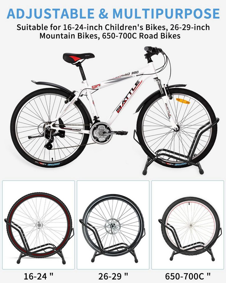 Refined Living Fahrradständer Fahrradständer Boden verstellbar 16-29 Zoll MTB Rennrad Halterung (Fahrradhalter, Fahrradständer Boden, Fahrrad Parkständer, Fahrradhalterung Boden, Fahrradaufbewahrung Garage, Fahrradhalter verstellbar, Fahrradständer ohne bohren, Fahrradhalterung freistehend, Fahrrad Reparaturständer,Fahrrad montageständer, 1-St., Verstellbar,Kompatibel,Stabil,Sicher,Platzsparend,Einfach zu Montieren), für Mountainbikes, Rennräder, Kinderfahrräder u.v.m