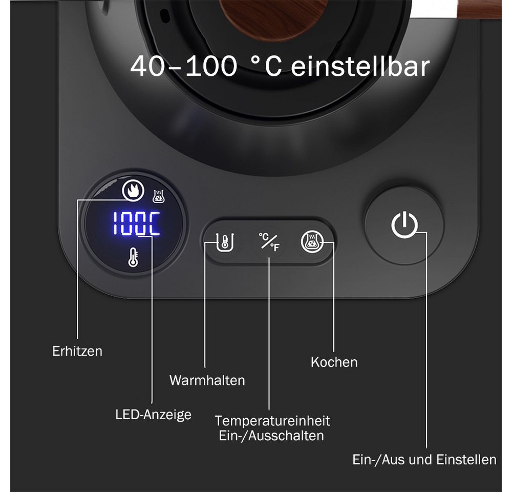 TUWENA Wasserkocher Heißwasserspender mit temperatureinstellung, Schwanenhals wasserkocher, 40-100°C einstellbar & Warmhaltefunktion, 1200W teemaschine, 0.9L Bild 3
