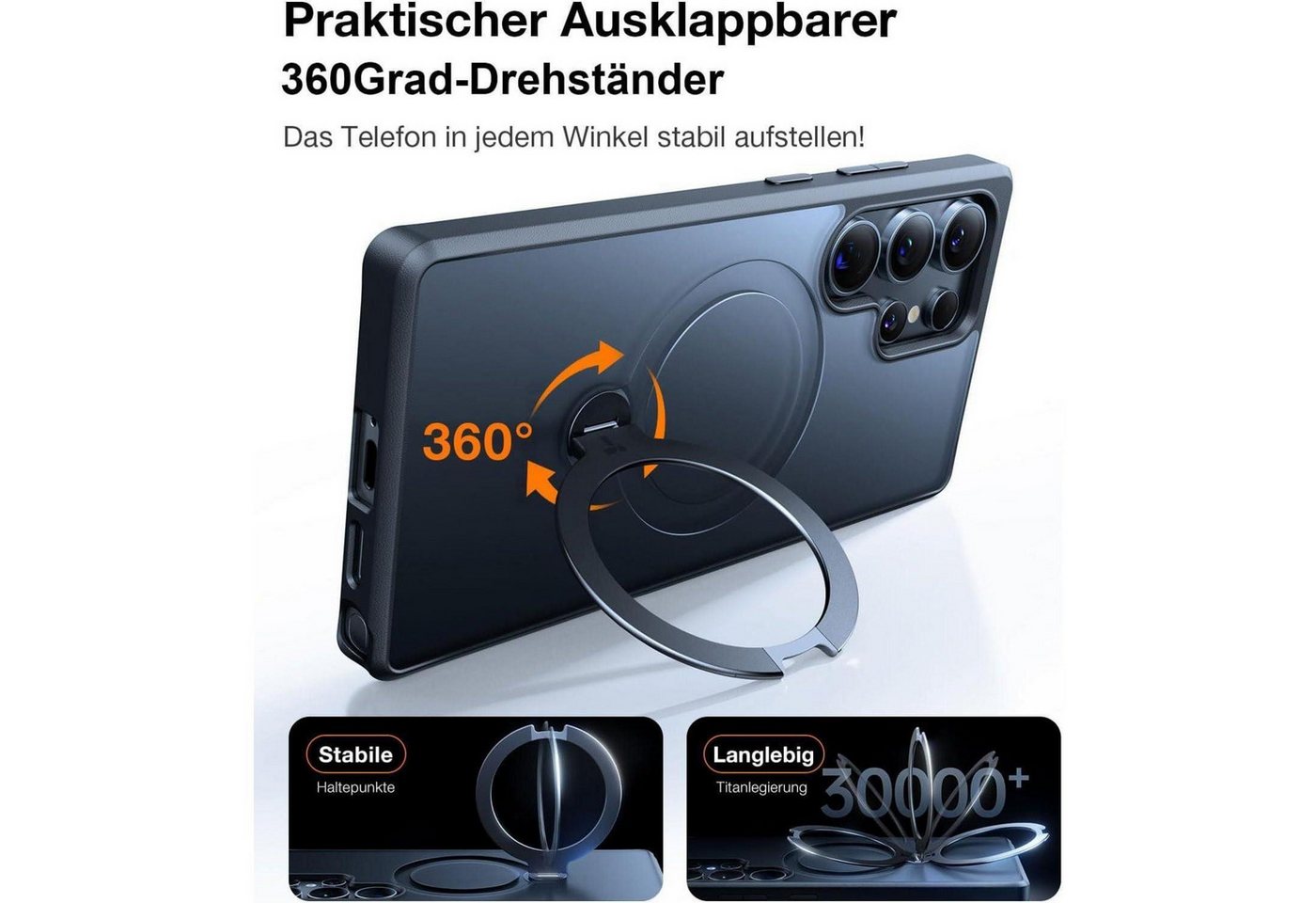 LuxusKollektion Smartphone-Hülle Hülle S25 Ultra Magnet Standring Samsung Galaxy S25 Ultra Schwarz
