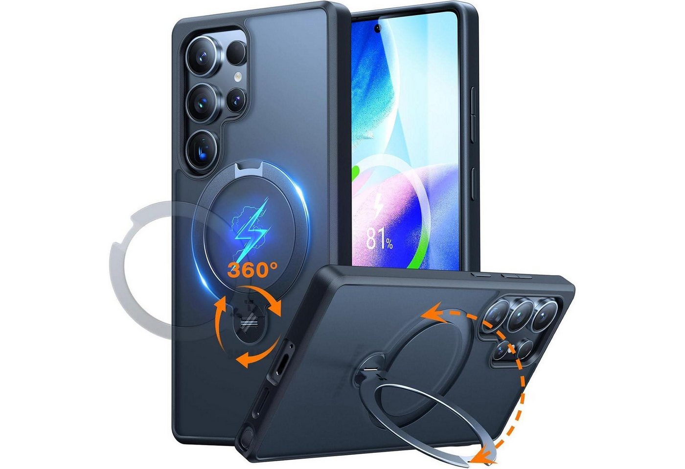 LuxusKollektion Smartphone-Hülle Hülle S25 Ultra Magnet Standring Samsung Galaxy S25 Ultra Schwarz Bild 2