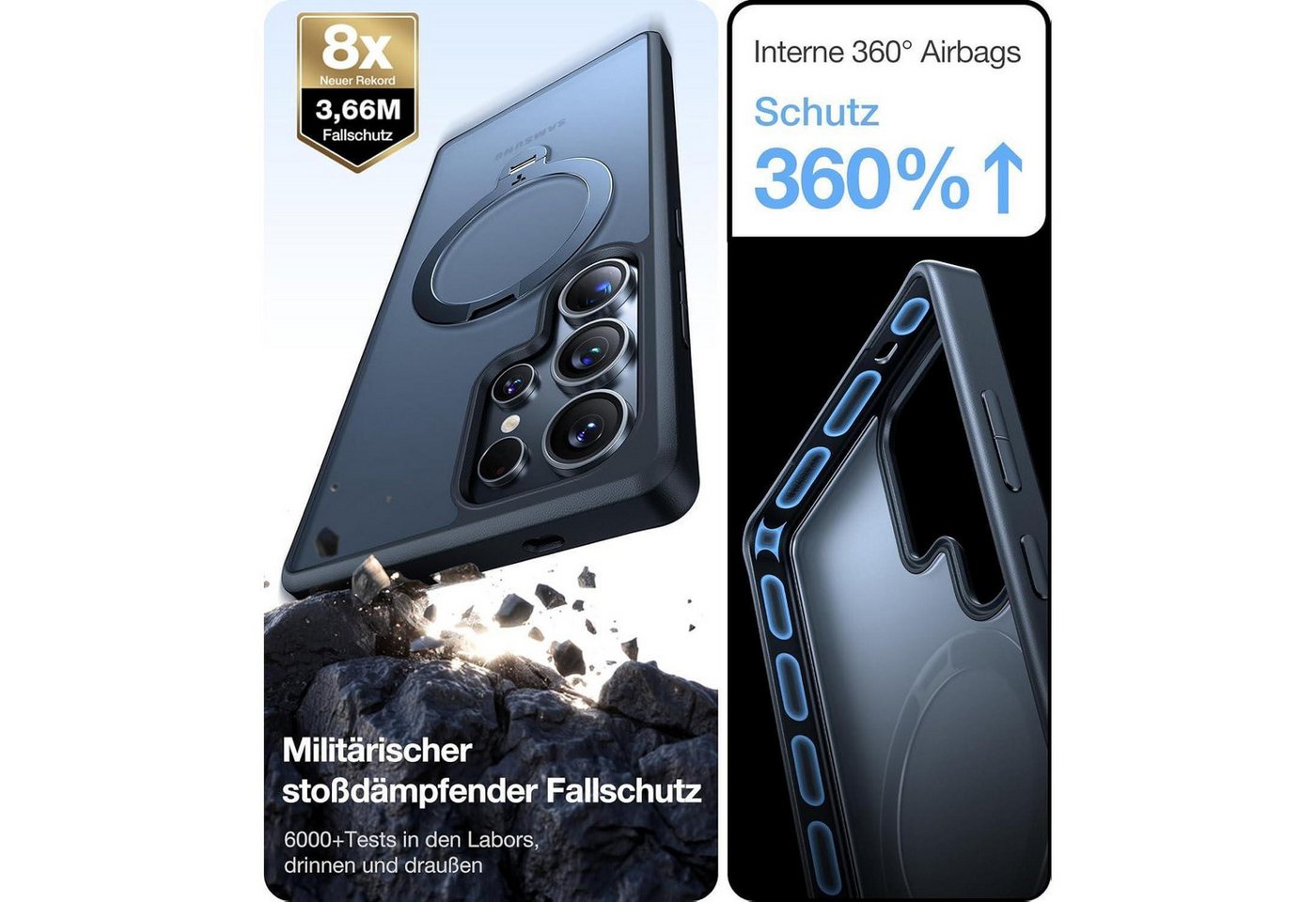 LuxusKollektion Smartphone-Hülle Hülle S25 Ultra Magnet Standring Samsung Galaxy S25 Ultra Schwarz Bild 3