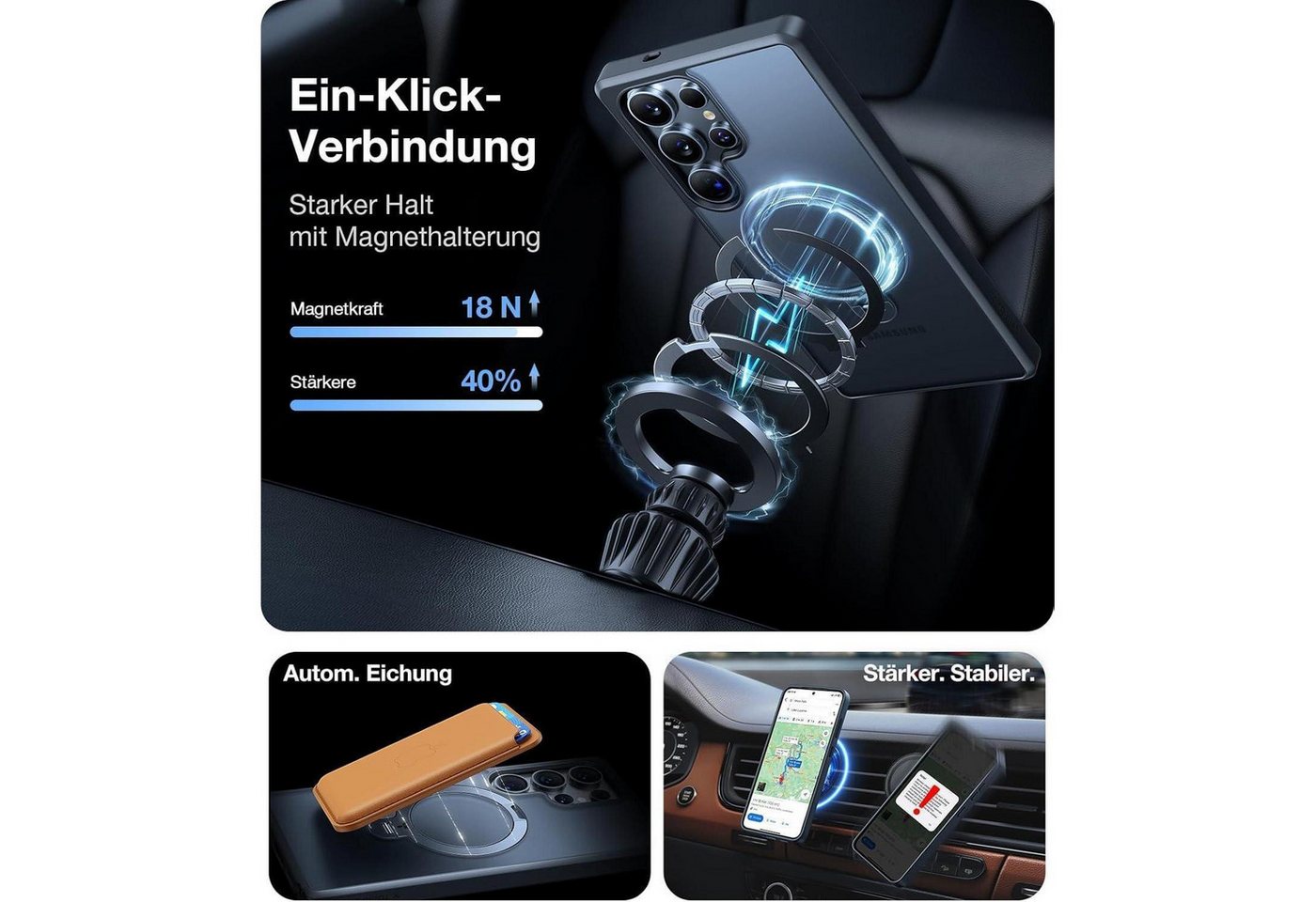 LuxusKollektion Smartphone-Hülle Hülle S25 Ultra Magnet Standring Samsung Galaxy S25 Ultra Schwarz Bild 4