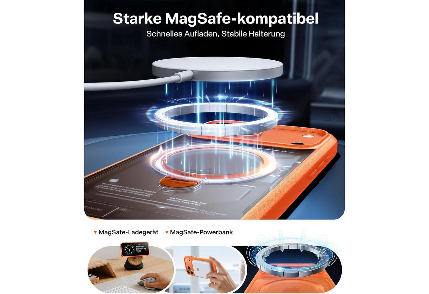 LuxusKollektion Smartphone-Hülle Handyhülle iPhone 17 Pro Max MagSafe Ständer iPhone 17 Pro Max Orange