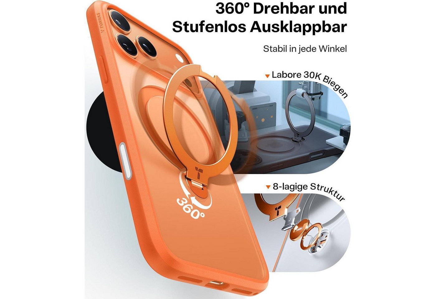 LuxusKollektion Smartphone-Hülle Handyhülle iPhone 17 Pro Max MagSafe Ständer iPhone 17 Pro Max Orange Bild 3