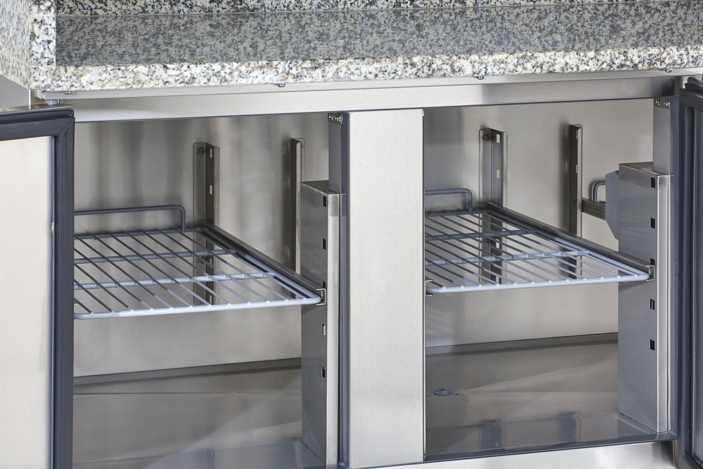GastroHero Dönergrill Kühlschrank Pizzakühltisch 140 cm Granit 3 Türen Edelstahl, 330 W