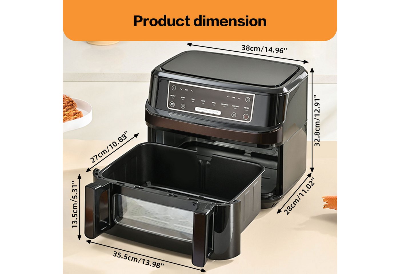 GIDGIMO Heißluftfritteuse 12L XXL 2-in-1 Dual-Zone-Technologie, Doppel-Heizelement Air Fryer, 2600 W, Smart Finish & Match Cook, 8 Programme, Inkl.Trennwand & Rezeptbuch Bild 5