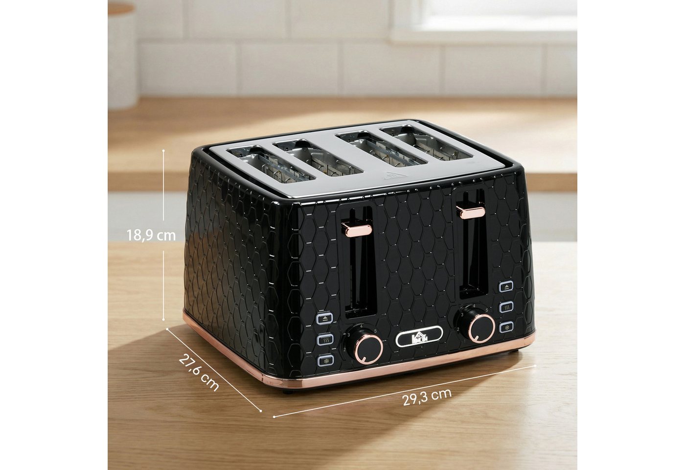 HOMCOM Toaster 4 Scheiben mit 7 Bräunungsstufen, 4 kurze Schlitze, für 4 Scheiben, 1860 W, Automatische Abschaltung, 7 Bräunungsstufen Bild 2