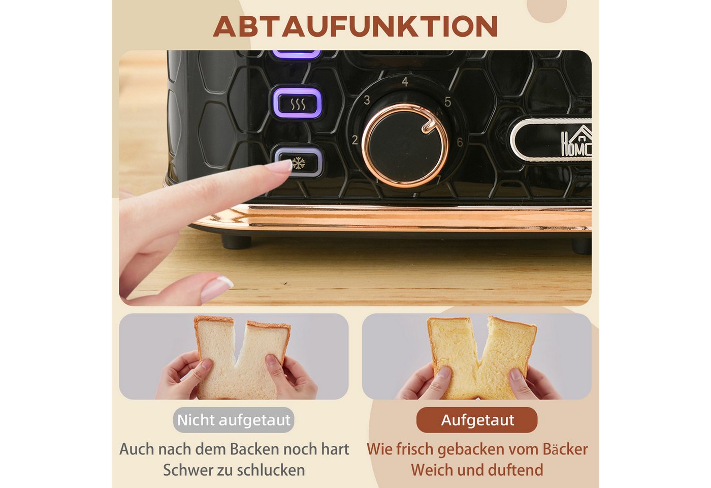 HOMCOM Toaster 4 Scheiben mit 7 Bräunungsstufen, 4 kurze Schlitze, für 4 Scheiben, 1860 W, Automatische Abschaltung, 7 Bräunungsstufen Bild 3