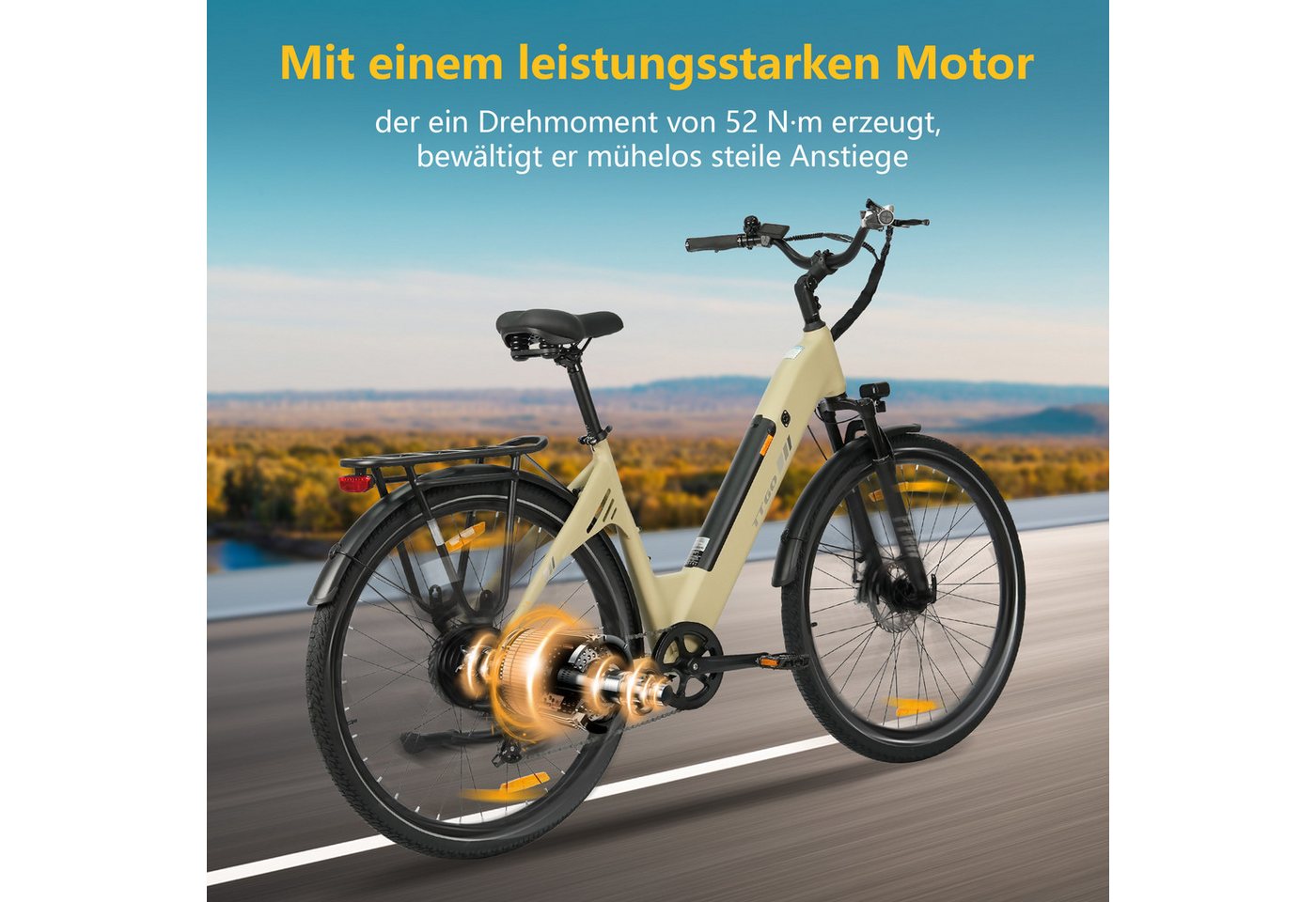 TTGO E-Bike Cityrad 28 Zoll, 55Nm, 650Wh, 150km, Elektrofahrrad für Damen und Herren, 7 Gang Shimano, Kettenschaltung, Heckmotor, 650 Wh, (Alu-Pedale, max. Belastung 125 kg, Aluminiumrahmen, LCD-Display), 5 Stufen, C3, Tiefeinsteiger, leicht nur 25kg, E-Citybike, Pedelec