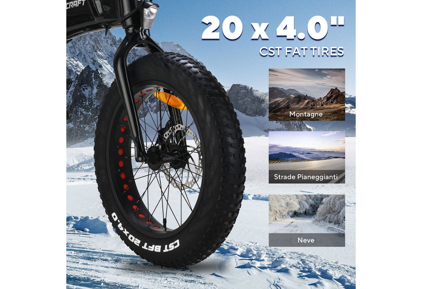 VECOCRAFT E-Bike Faltrad 20*4 Zoll Pedelec,40Nm Klapprad Elektrofahrrad 48V10Ah,Akku bis 85km, 7 Gang Shimano, Kettenschaltung, Heckmotor, 480 Wh, (Tretunterstützung, E-Klapprad, Max.25 km/h), Falt-E-Bike Erwachsene,faltbares Citybike, HUMMER, für Damen und Herren Bild 3