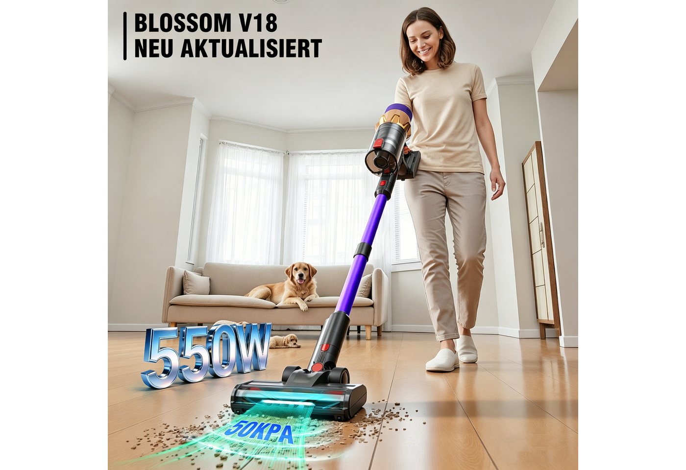 Blossom Stielstaubsauger V18 Akku-Hand-und Stielstaubsauger 50kpa 550W, beutellos, Staubsauger kabellos, akkustaubsauger, 60 min, Lila Bild 4