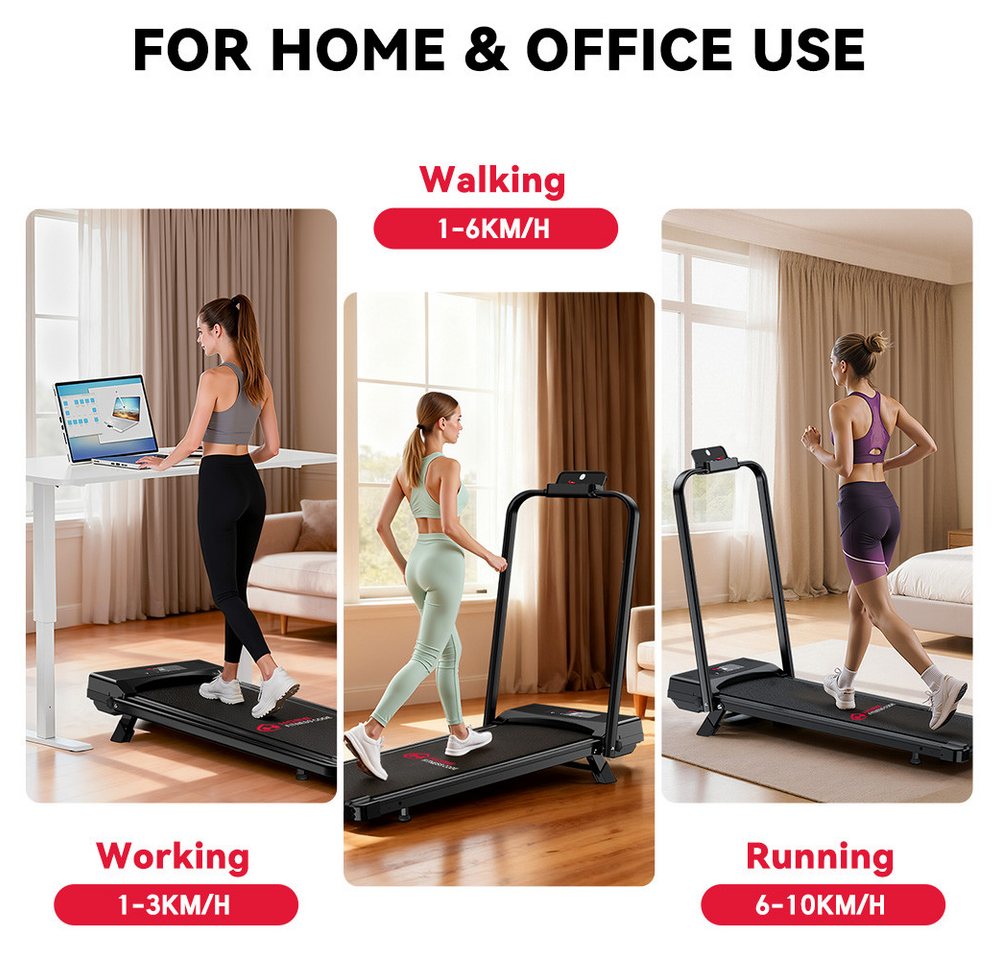Hamlody Laufband Klappbares Laufband für Zuhause mit 5% Neigung, (Tool kits,Schmiermittel), 1-10km/h Max.Tragfähigkeit 120 kg, Mit Fallschutzclip), Walking Pad für Zuhause Klein Laufpad, 2.5 ps Laufpad Gehband