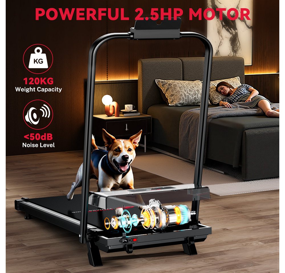 Hamlody Laufband Klappbares Laufband für Zuhause mit 5% Neigung, (Tool kits,Schmiermittel), 1-10km/h Max.Tragfähigkeit 120 kg, Mit Fallschutzclip), Walking Pad für Zuhause Klein Laufpad, 2.5 ps Laufpad Gehband Bild 2