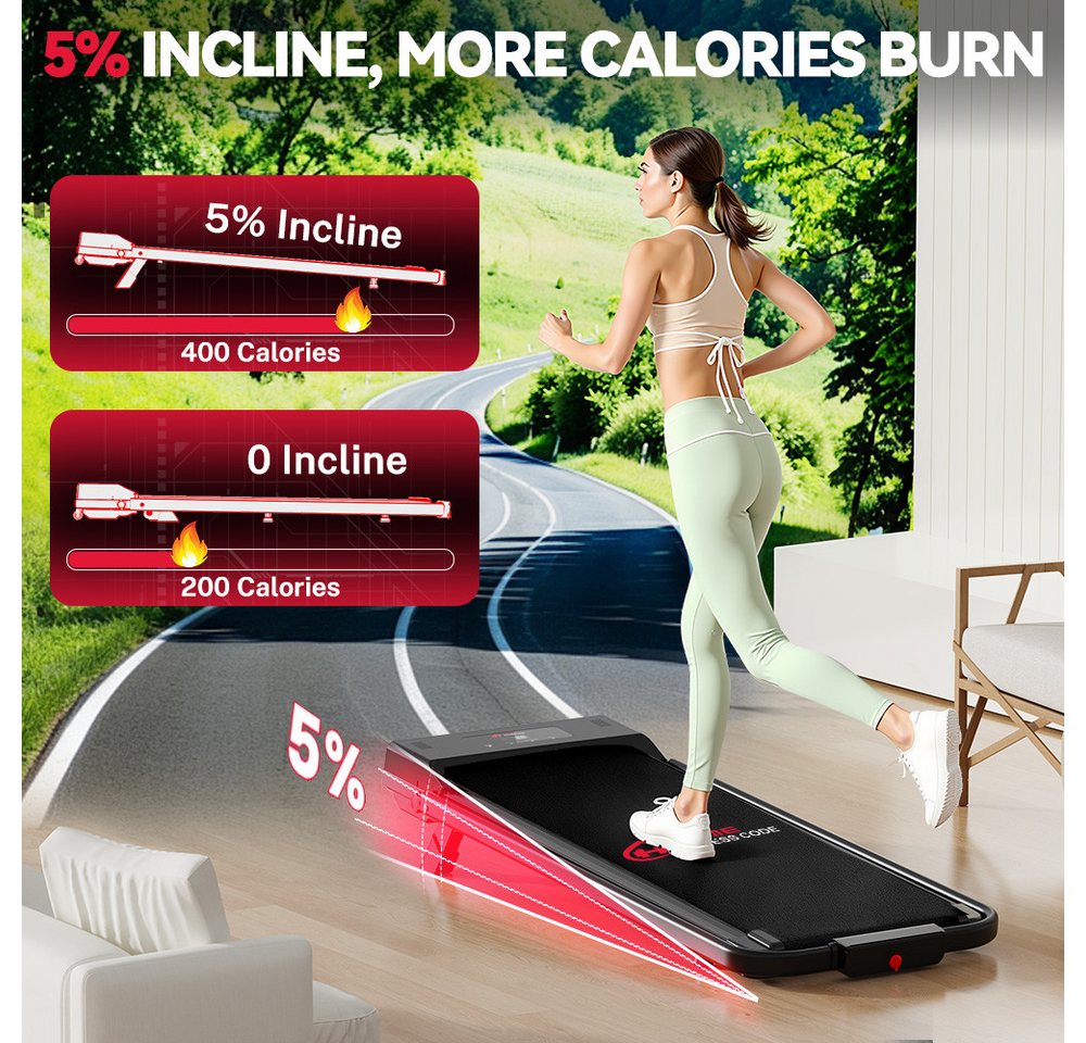 Hamlody Laufband Klappbares Laufband für Zuhause mit 5% Neigung, (Tool kits,Schmiermittel), 1-10km/h Max.Tragfähigkeit 120 kg, Mit Fallschutzclip), Walking Pad für Zuhause Klein Laufpad, 2.5 ps Laufpad Gehband Bild 5