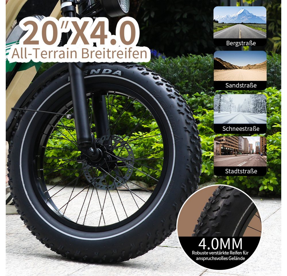 Vankel E-Bike Cityrad herren E-Fatbike 648WH cityrad 20×4.0 Zoll damen 13.5AH 65Nm, Kettenschaltung, Heckmotor, 648 Wh, Retro E-Fatbike mit hydraulischen & Bluetooth, E-bikes Bild 2