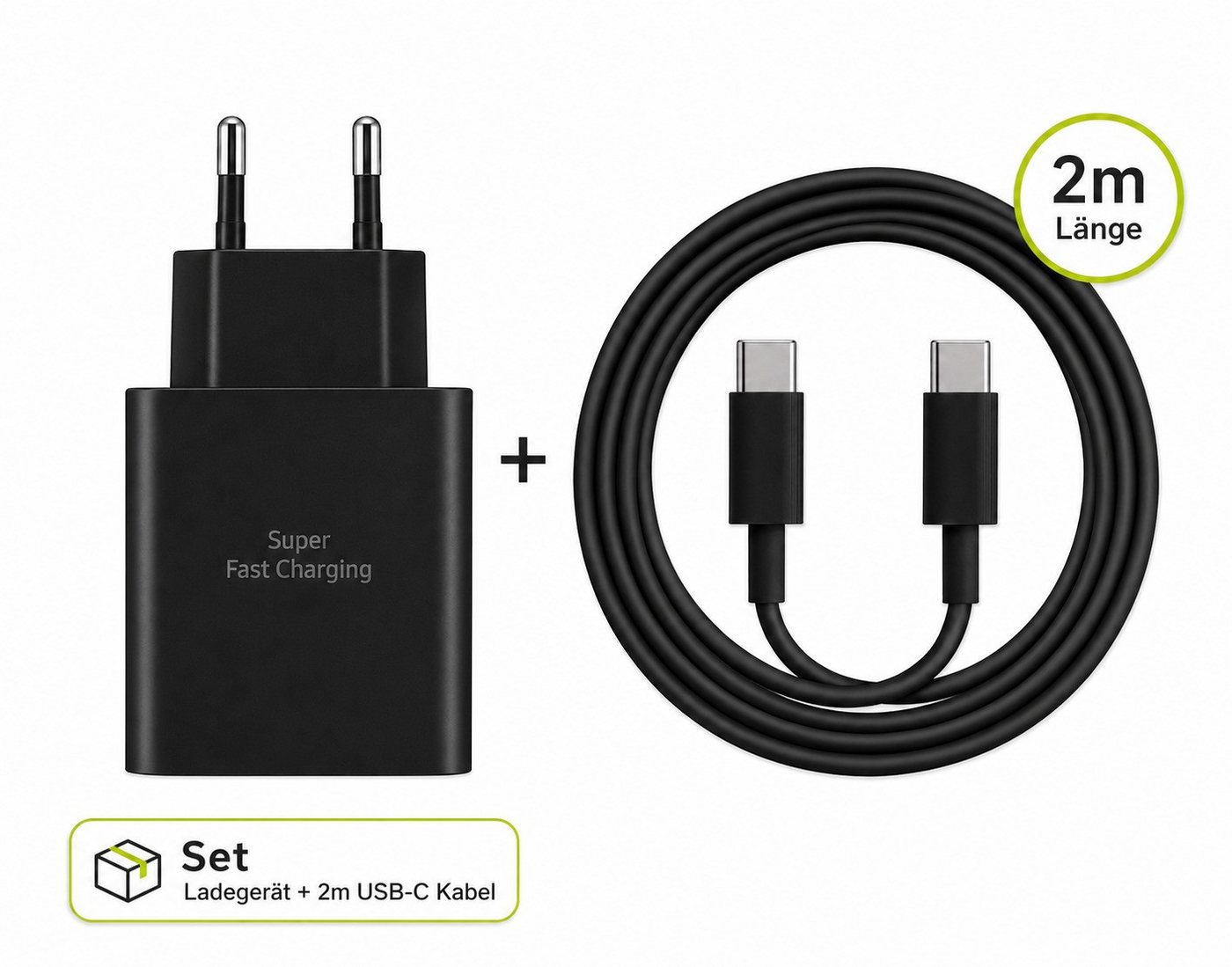 Ventarent 45W Lade-Set mit 2m Kabel für iPhone 17, 16 & 15 USB-Ladegerät USB-Ladegerät (3000 mA, Set, 2-tlg., Netzadapter und Ladekabel, Fast Charge, PD, PPS, Apple iPhone)