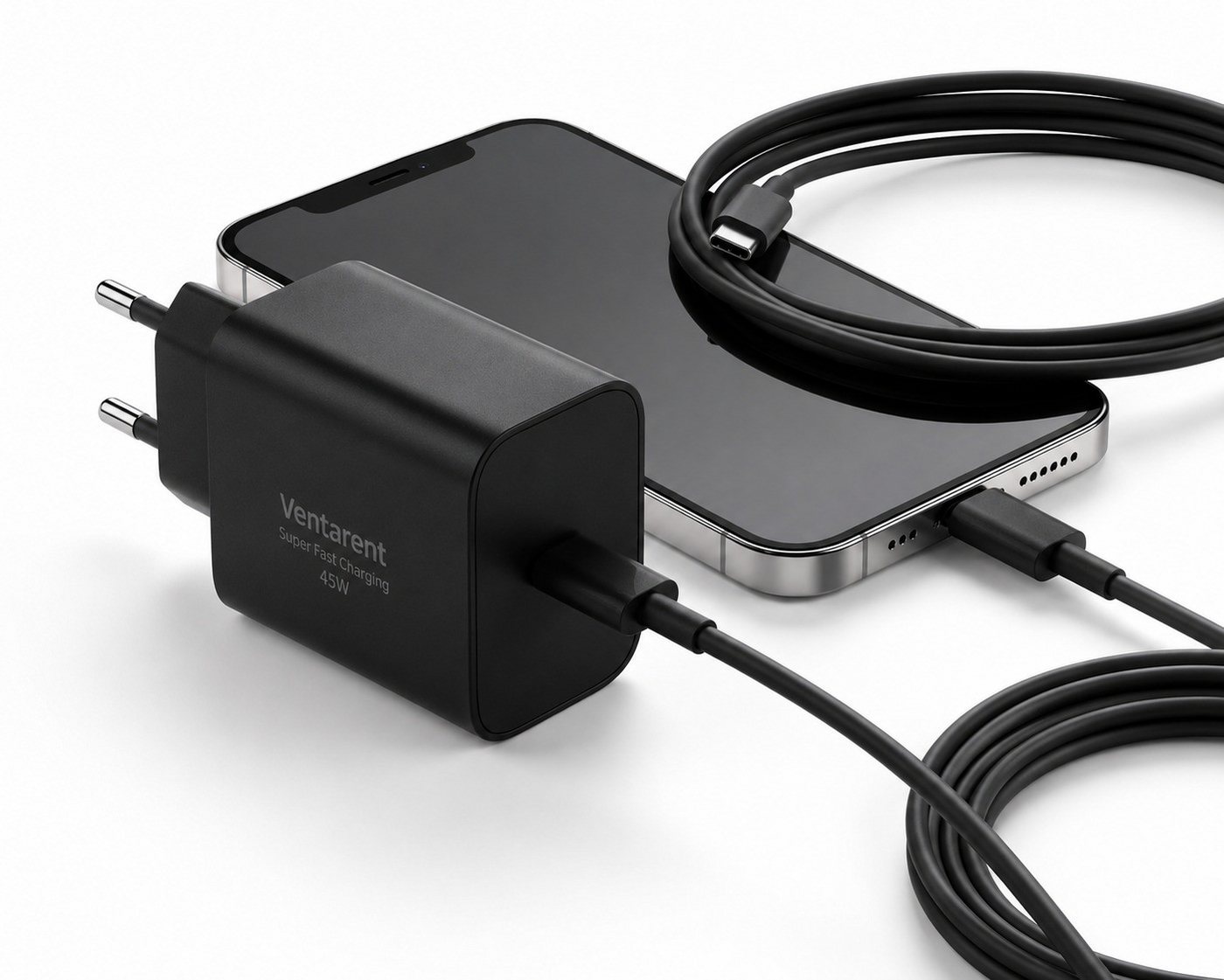 Ventarent 45W Lade-Set mit 2m Kabel für iPhone 17, 16 & 15 USB-Ladegerät USB-Ladegerät (3000 mA, Set, 2-tlg., Netzadapter und Ladekabel, Fast Charge, PD, PPS, Apple iPhone) Bild 2