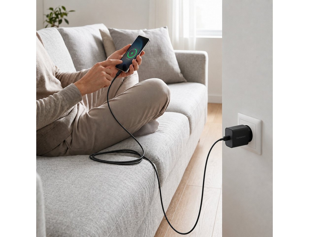 Ventarent 45W Lade-Set mit 2m Kabel für iPhone 17, 16 & 15 USB-Ladegerät USB-Ladegerät (3000 mA, Set, 2-tlg., Netzadapter und Ladekabel, Fast Charge, PD, PPS, Apple iPhone) Bild 5