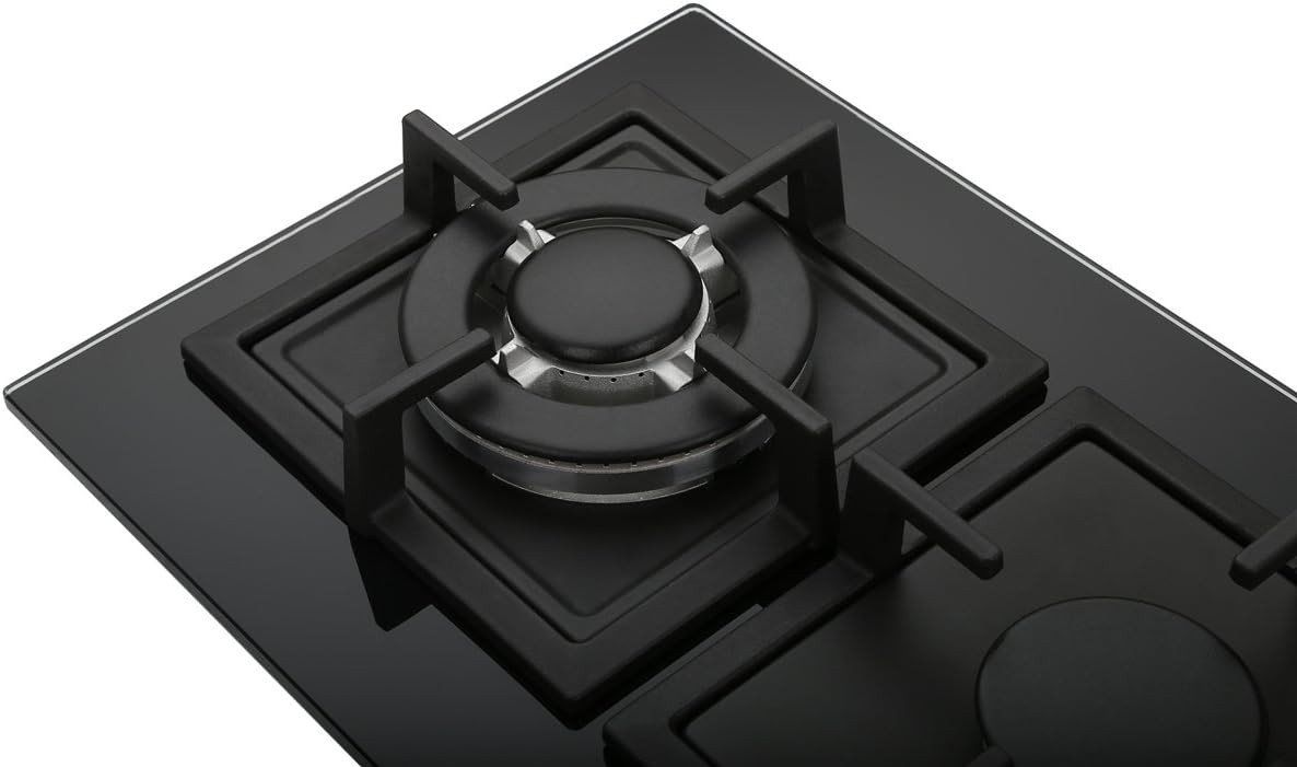 K&H Gas-Kochfeld K&H Domino 2 Zonen Glas Gaskochfeld 30cm Wok Brenner Erdgas Autark Eigebaut 2Z-KHGW, Erdgas, Flüssiggas, Sicherheitsglas, Autark Bild 2