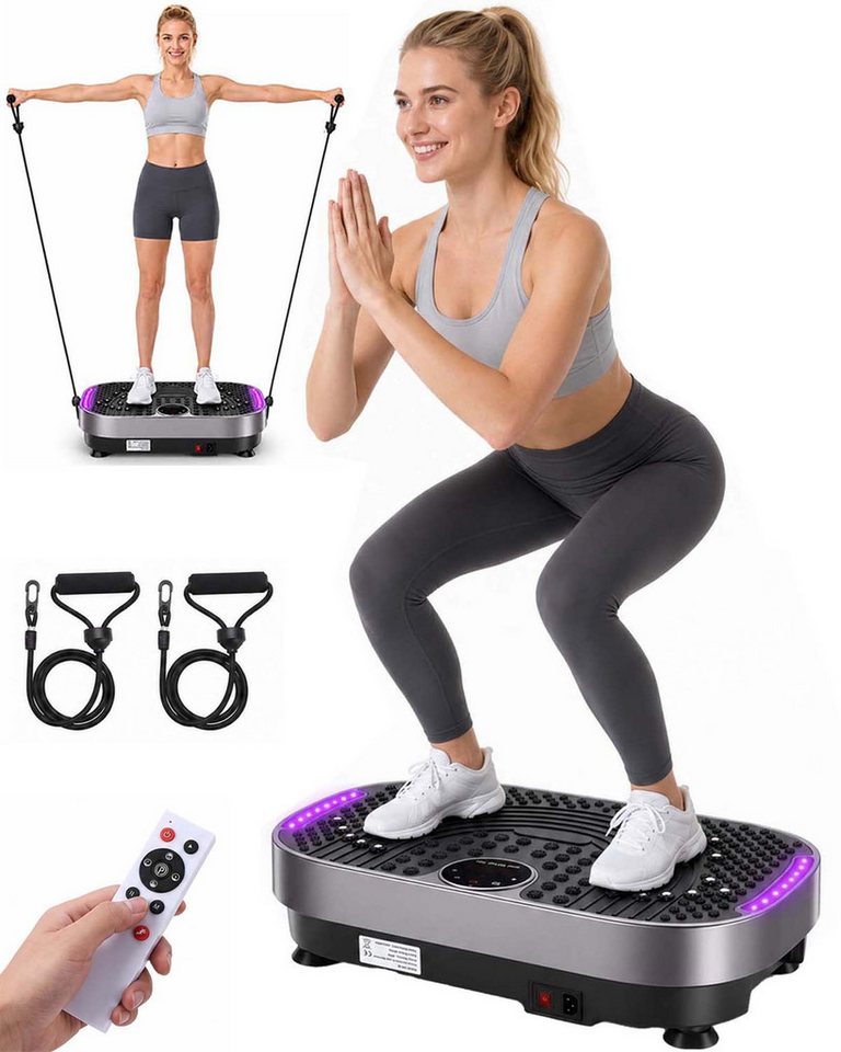 kehot Vibrationsplatte Vibrationsplatte mit Magnetmassage,Akupressur-Oberfläche,Fernbedienung, 200 W, 120 Intensitätsstufen, Mit LED-Lichteffekt, Trainingsbändern, Leises Ganzkörpertraining