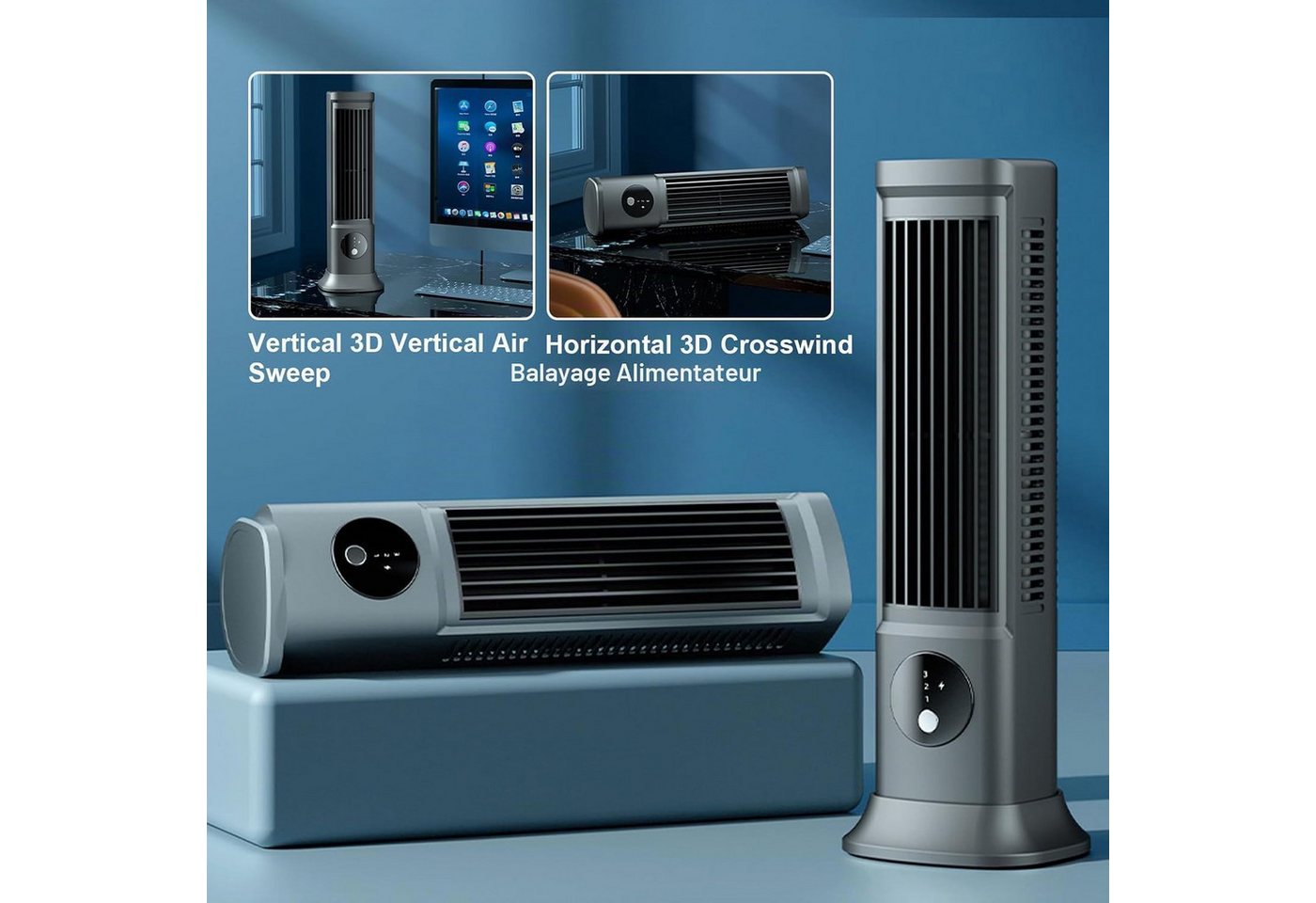 FELIXLEO Mini USB-Ventilator Luftkühler 3 Stufen Leise Tisch Klimagerät Cooling Ace Grau Bild 3