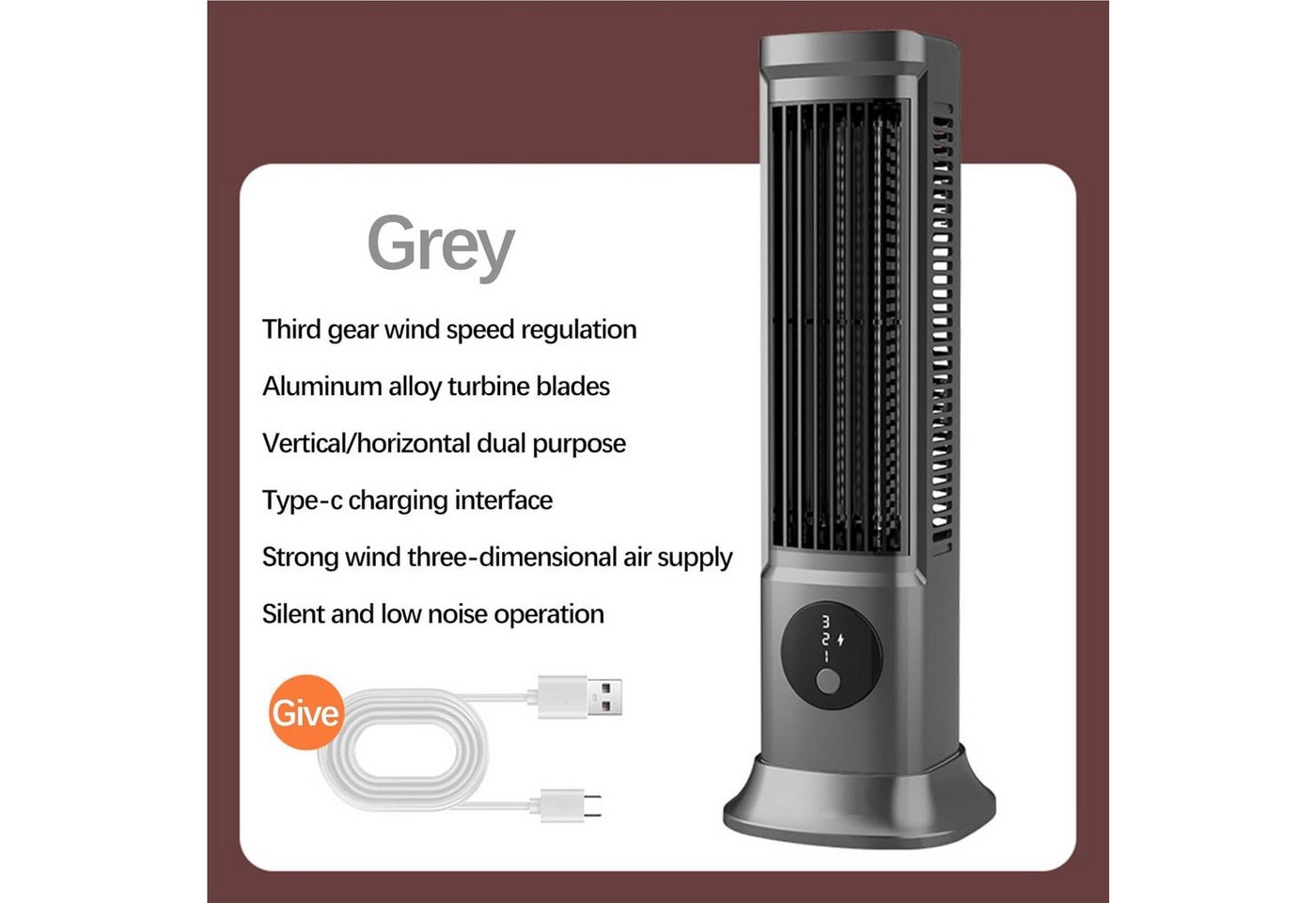 FELIXLEO Mini USB-Ventilator Luftkühler 3 Stufen Leise Tisch Klimagerät Cooling Ace Grau Bild 4