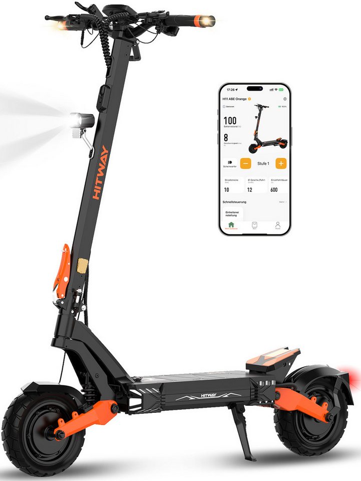 HITWAY E-Scooter H11 ABE, 2×1800W Doppelmotor, 10" mit Straßenzulassung Elektroroller, 20 km/h, (mit Schutzblech), bis zu 130km, NFC/Blinker/APP, Faltbar Bild 3