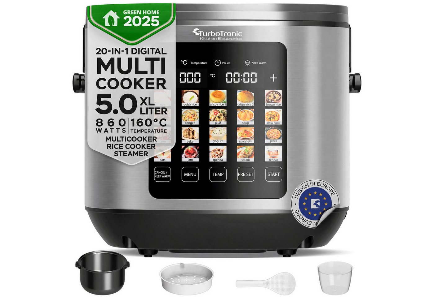 TurboTronic by Z-Line Multikocher elektrischer Dampf- und Schongarer Reiskocher Slow Cooker Silber, 860 W, 5 l Schüssel, 20in1 Schnellkochtopf perfekter Reis 5l Topf Keramikbeschichtung Bild 2