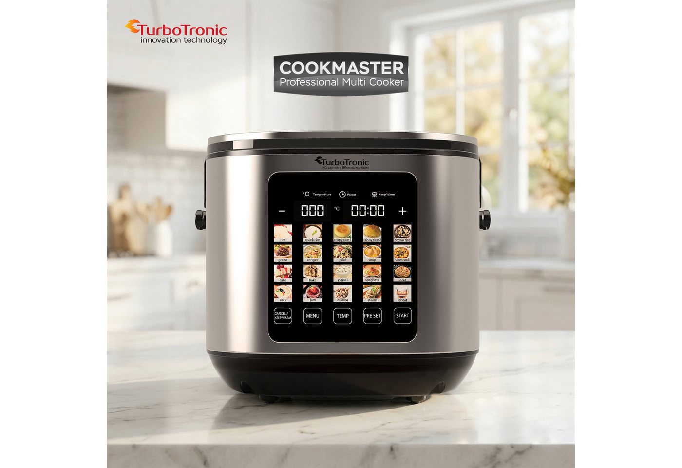 TurboTronic by Z-Line Multikocher elektrischer Dampf- und Schongarer Reiskocher Slow Cooker Silber, 860 W, 5 l Schüssel, 20in1 Schnellkochtopf perfekter Reis 5l Topf Keramikbeschichtung Bild 3