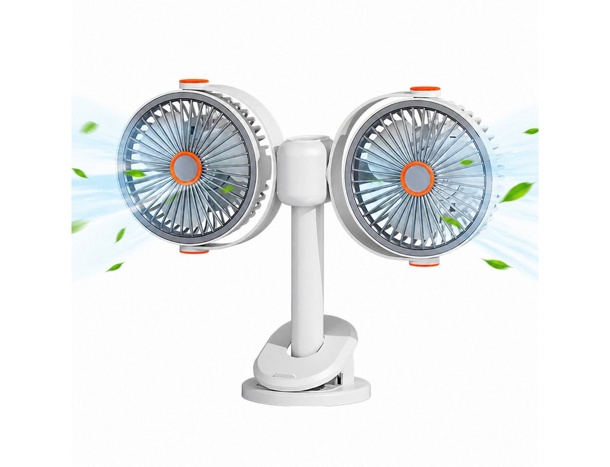 MOPUEA Standventilator Standventilator Doppelkopf Clip Ventilator 360° leise 5Stufen Akku USB, Doppelkopf, 5 Stufen, 360° drehbar, leise, Clip, LED Nachtlicht Bild 2