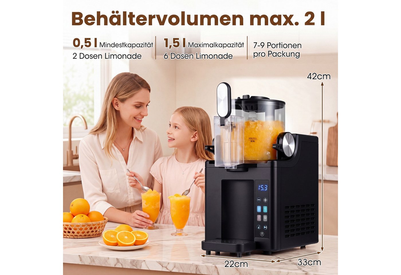 COSTWAY Slush-Eismaschine, 1.5 l, 220 W, mit LED Touch Steuerung & 4 Modi Bild 3