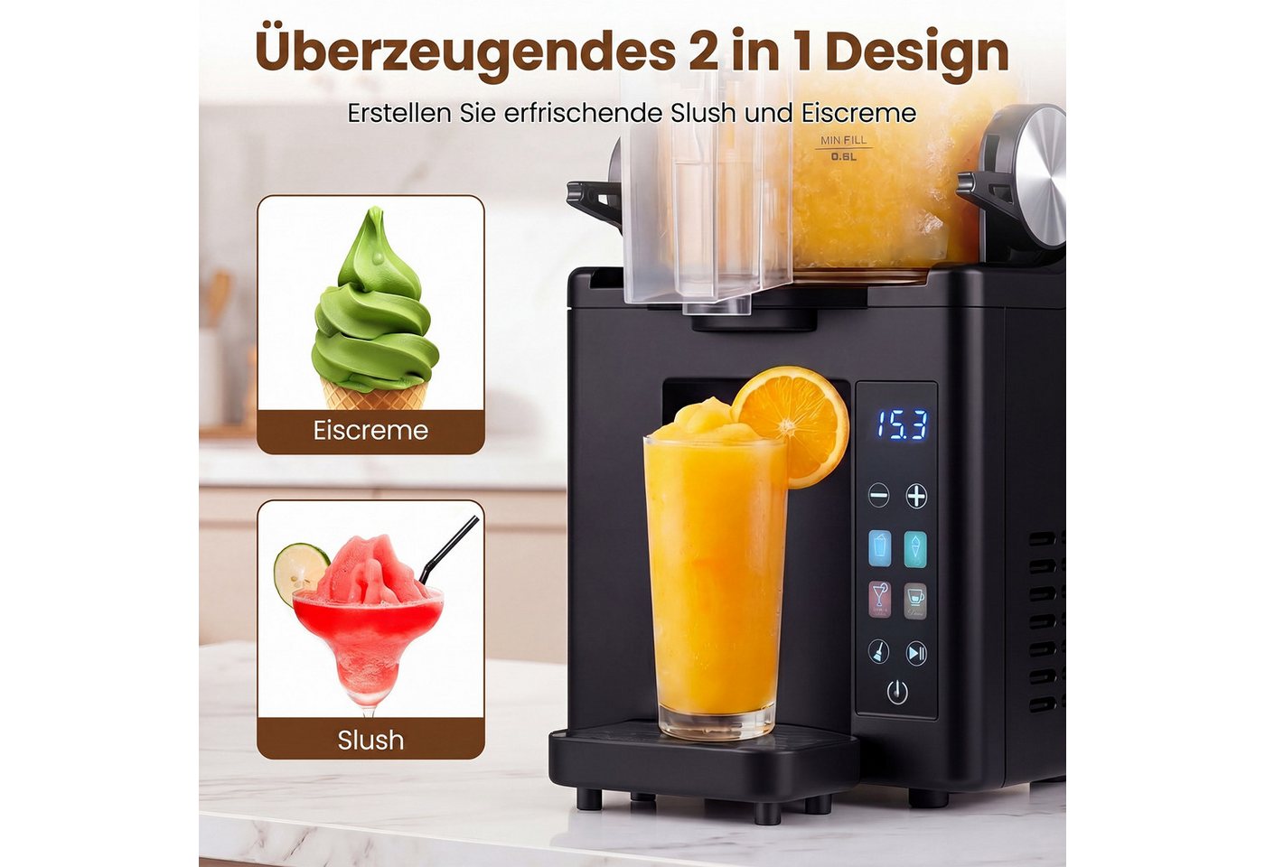 COSTWAY Slush-Eismaschine, 1.5 l, 220 W, mit LED Touch Steuerung & 4 Modi Bild 4