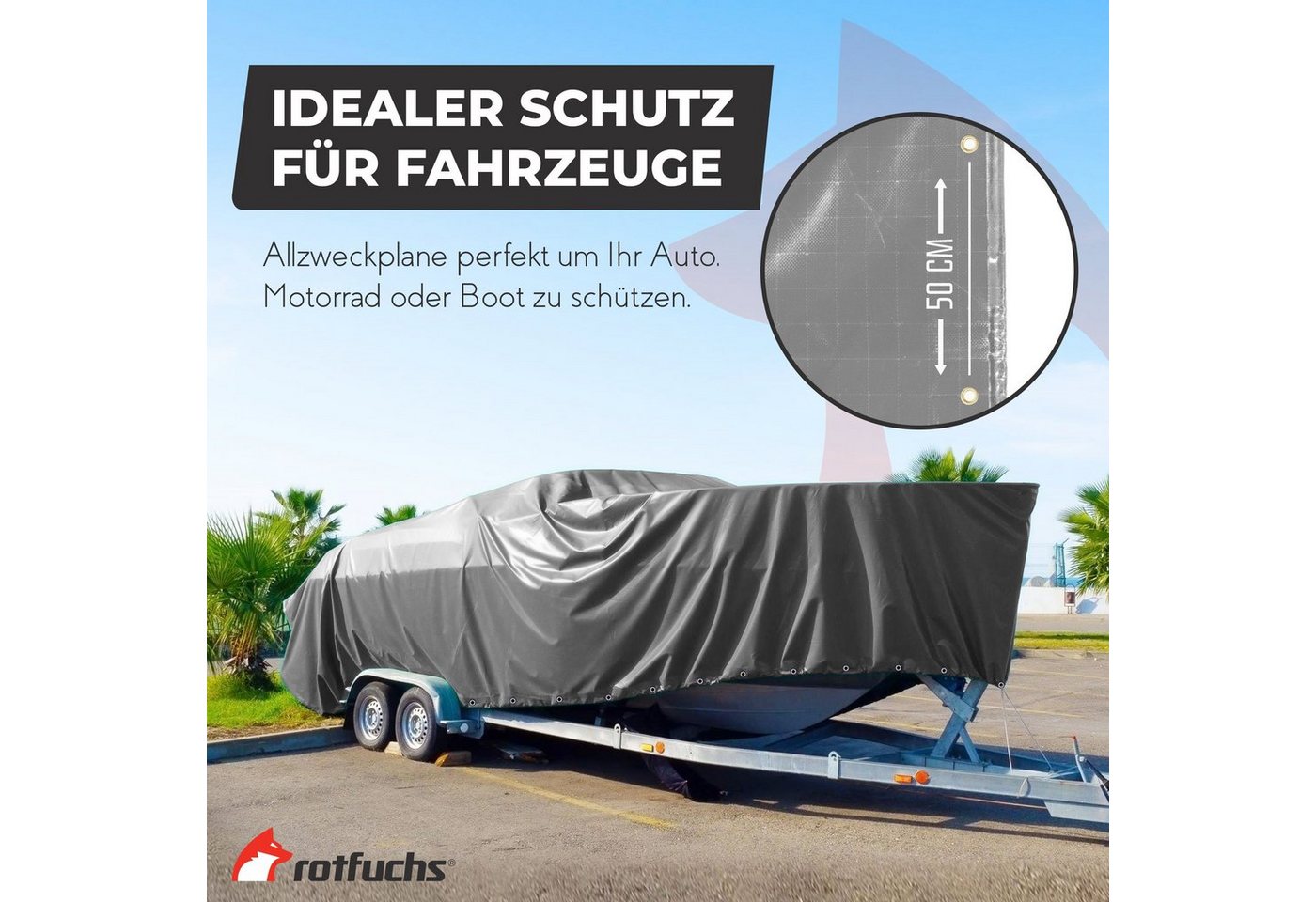 Rotfuchs Schutzplane, 700 g/m² PVC RipStop-Gewebe Reißfest & Wasserdicht, 300 x 200 cm, 6m²