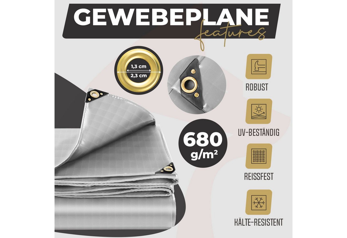 Rotfuchs Schutzplane, 700 g/m² PVC RipStop-Gewebe Reißfest & Wasserdicht, 300 x 200 cm, 6m² Bild 4