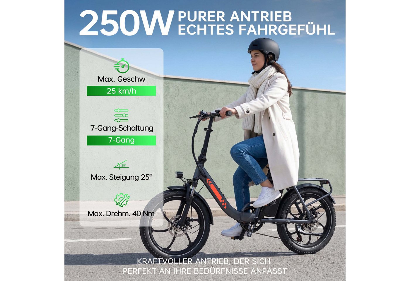 Vankel E-Bike Klapprad Faltbares E-Bikes E-Fahrrad Damen u. Herren 960WH Pedelec 48V 150 km, Kettenschaltung, Heckmotor, 960 Wh, 20x3'' Klapprad, Pedelec E-Citybike mit Tiefeinstieg, faltbar, E-bikes Bild 2
