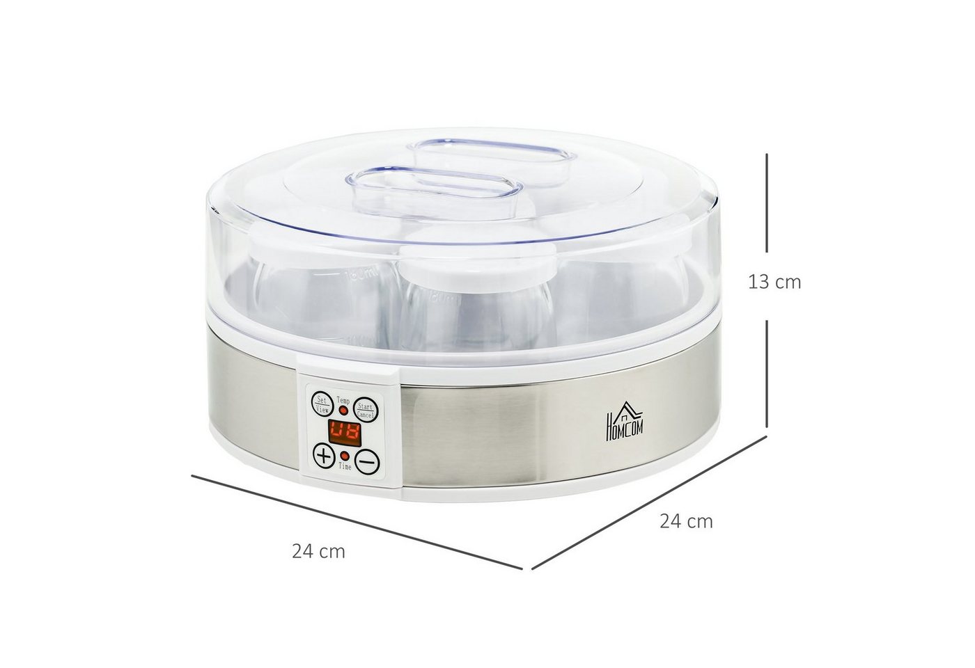 HOMCOM Joghurtbereiter Joghurtmaschine mit Timer, Joghurt-Maker mit Temperatur-Einstellung, 7 Portionsbehälter, je 180 ml, 7 Gläser à 180 ml, automatischer Abschaltung, 20 W, Weiß Bild 2