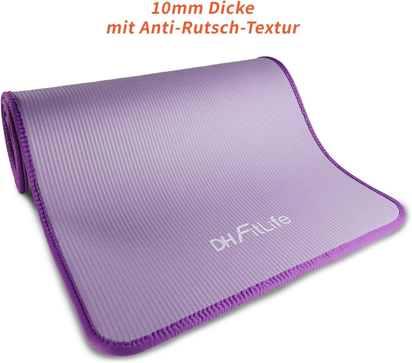 DH FitLife Fitnessmatte 183x61 cm, 10mm dicke Sportmatte, Yogamatte rutschfest (Gymnastikmatte gelenkschonend, Trainingsmatte & Bodenschutzmatte), für Home Workout & Fitness