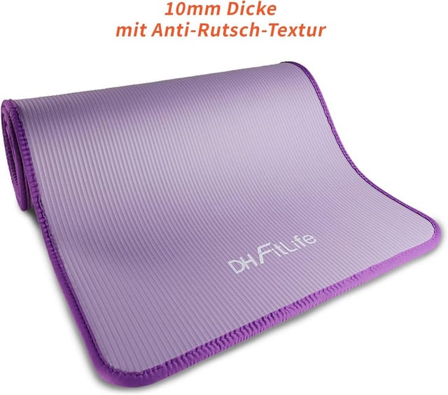 DH FitLife Fitnessmatte 183x61 cm, 10mm dicke Sportmatte, Yogamatte rutschfest (Gymnastikmatte gelenkschonend, Trainingsmatte & Bodenschutzmatte), für Home Workout & Fitness