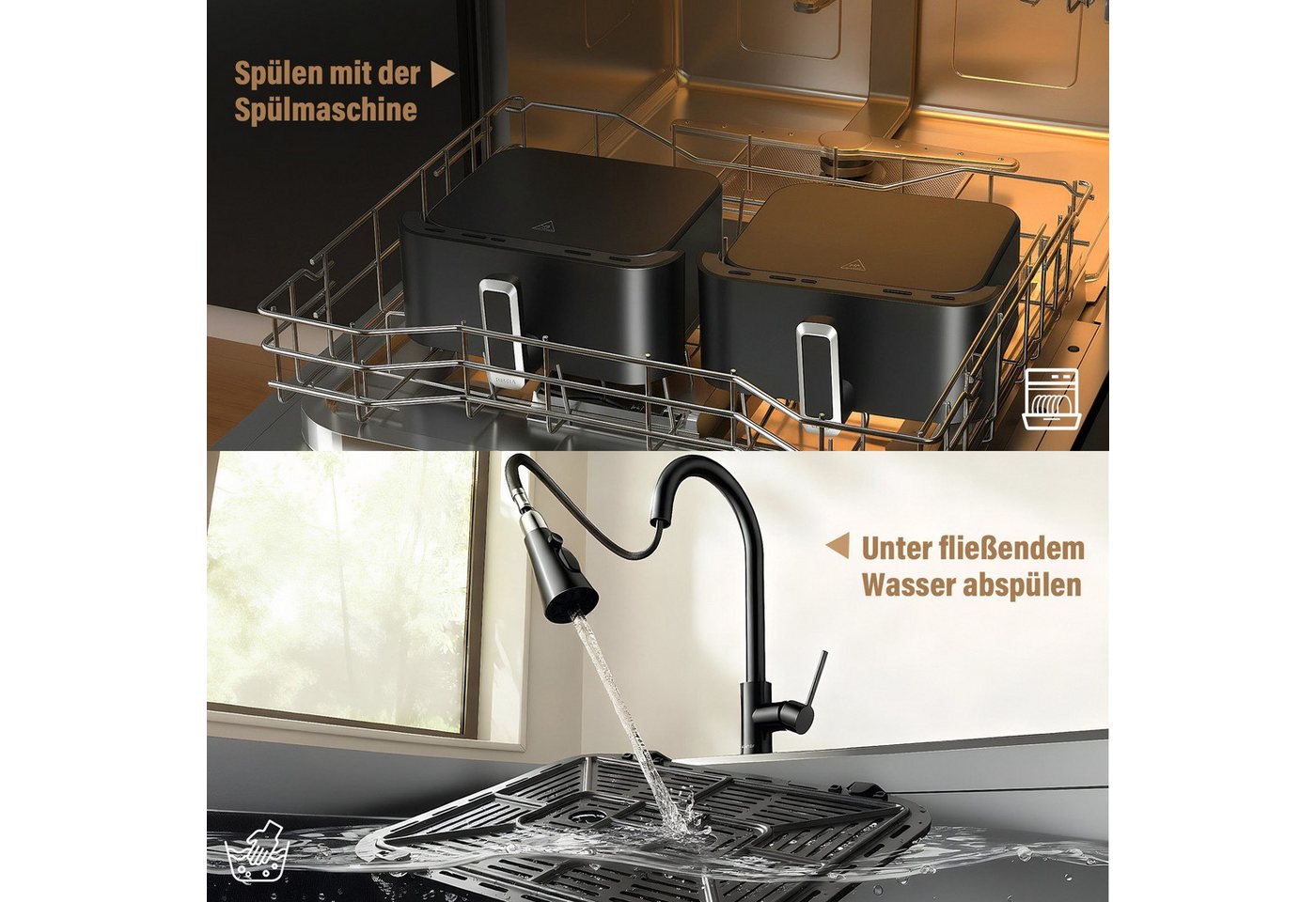 oyajia Heißluftfritteuse Airfryer XXL Dual Zone, 2 vertikale Schubladen, 10 Kochfunktionen, 2600,00 W, Heißluftfritteuse, 32% platzsparender, Sync und Match-Funktion Bild 2