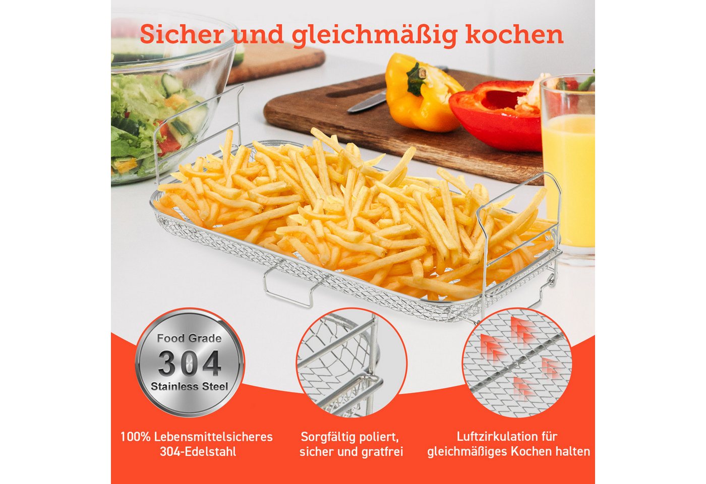 Cosori Heißluftfritteuse Röstgestell für die Cosori TwinFry Heissluftfritteuse, gleichmäßig kochen, Griffe zum einsetzen, spülmaschinenfest Bild 3