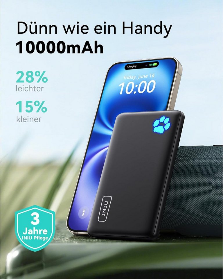 INIU 22.5W Fast Charging Klein Aber Stark, PD3.0 QC4.0 USB C Input&Output Powerbank Kompakt & Leistungsstark 10000 mAh, kompakt, leicht, flugzeuggeeignet, LED-Anzeige Bild 2