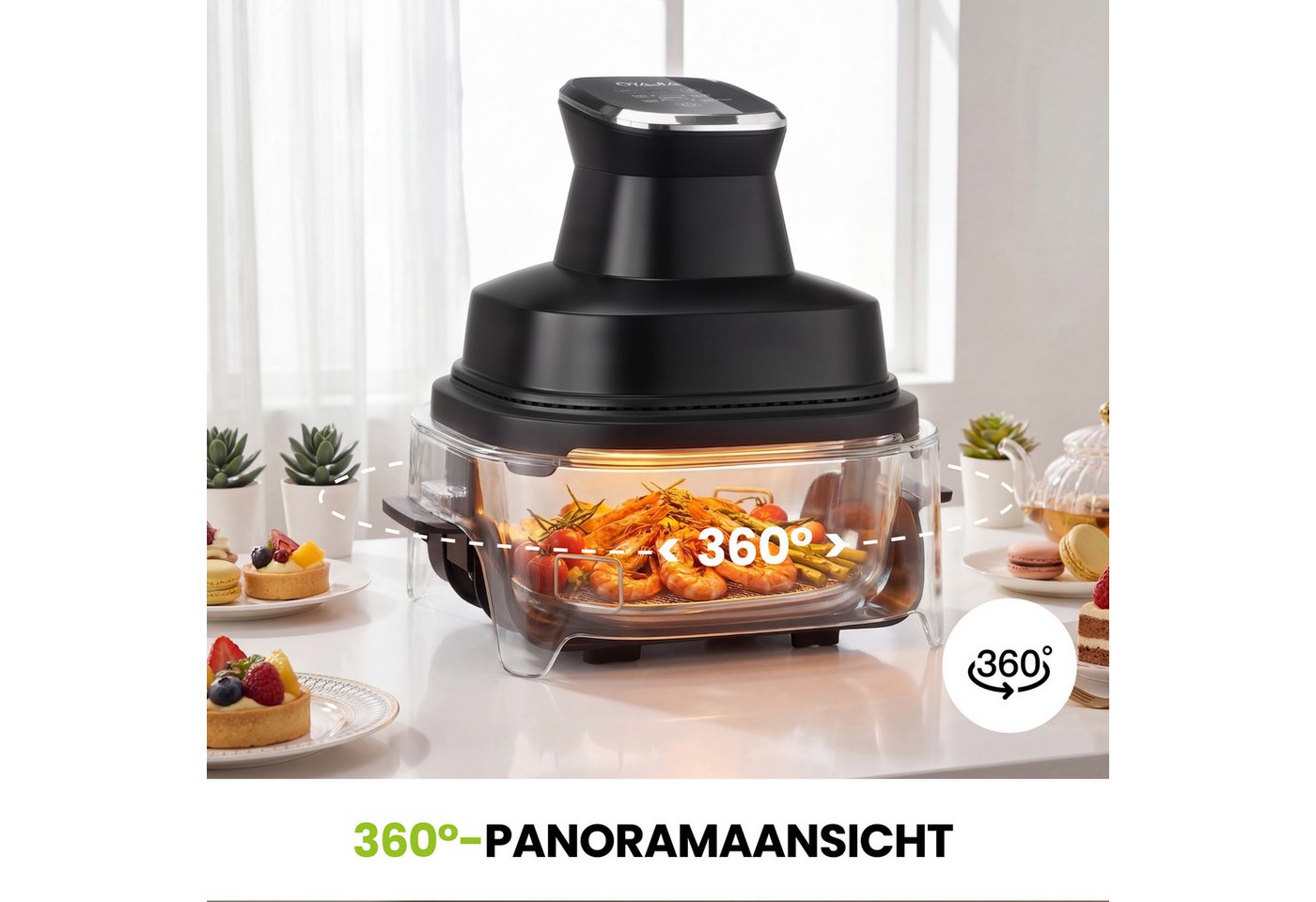 oyajia Heißluftfritteuse 1800W airfryer mit 360° Sichtfenster & 4 Programme, Ohne Öl,Dual-Kapazitätsdesign mit 4 L + 4 L,Abnehmbares Design, 1800 W, 3D-Heißluft-Umwälzung, spülmaschinengeeignet Bild 2