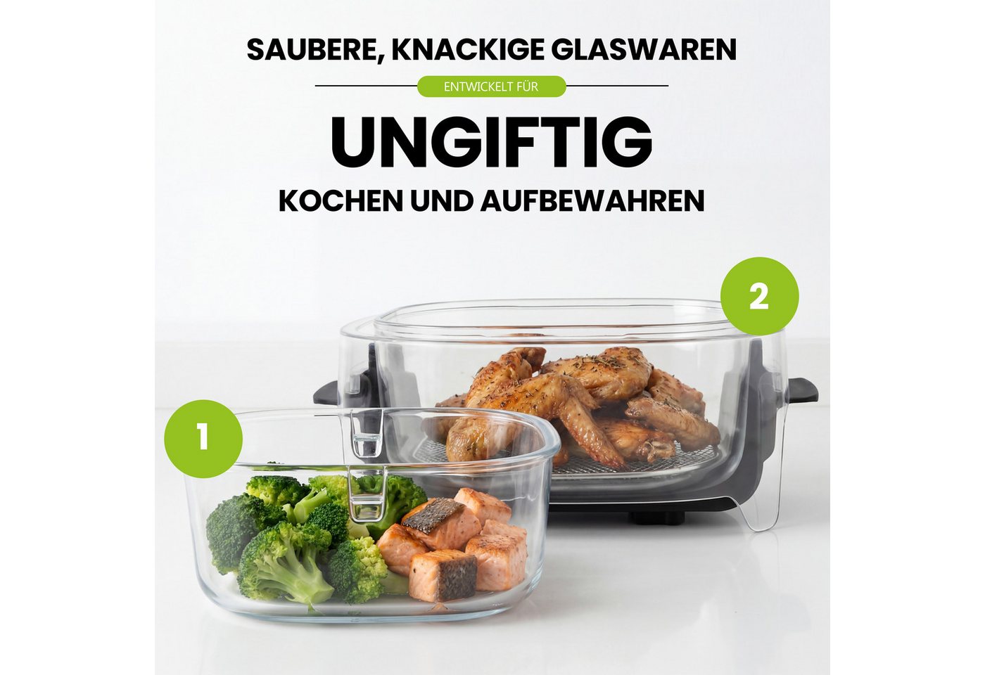 oyajia Heißluftfritteuse 1800W airfryer mit 360° Sichtfenster & 4 Programme, Ohne Öl,Dual-Kapazitätsdesign mit 4 L + 4 L,Abnehmbares Design, 1800 W, 3D-Heißluft-Umwälzung, spülmaschinengeeignet Bild 4