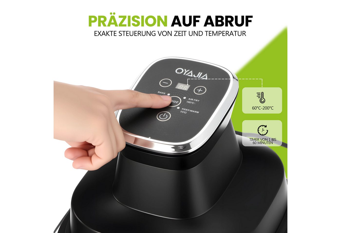 oyajia Heißluftfritteuse 1800W airfryer mit 360° Sichtfenster & 4 Programme, Ohne Öl,Dual-Kapazitätsdesign mit 4 L + 4 L,Abnehmbares Design, 1800 W, 3D-Heißluft-Umwälzung, spülmaschinengeeignet Bild 5