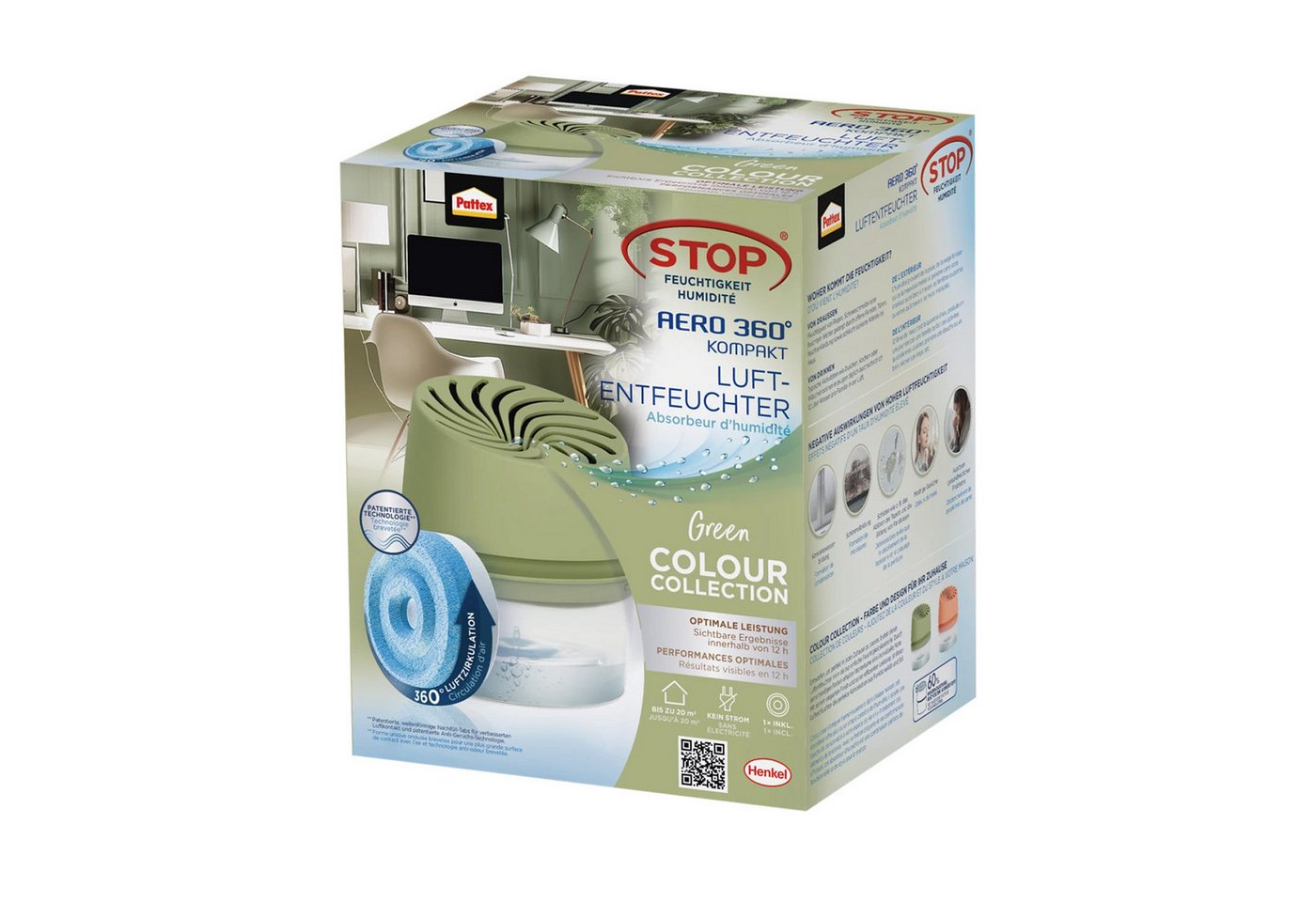 Pattex Luftentfeuchter AERO 360° Luftentfeuchter, bis zu 90 Tage Wirkungsdauer, Räume bis 20 m²